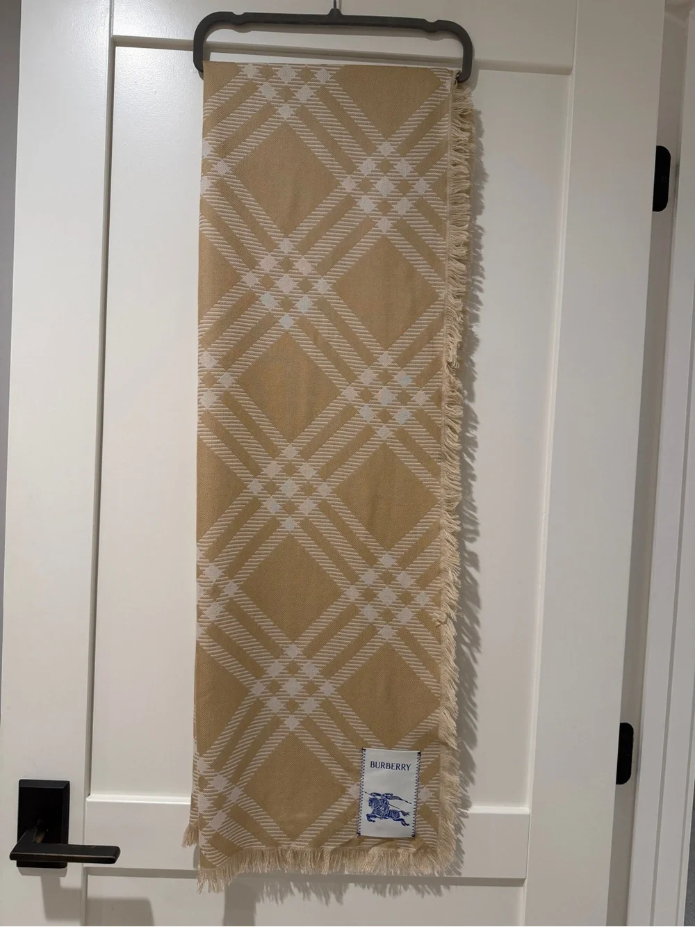 Burberry Wide Check Wool Silk Scarf / Wrap in Sand beige/ecru beige.